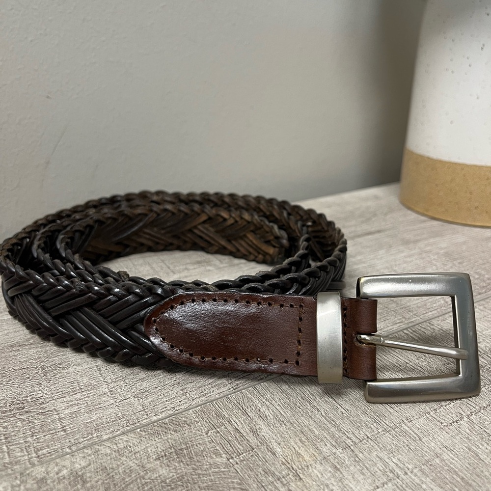NWT - LINEA PELLE - Brown Leather Belt with Braided Design